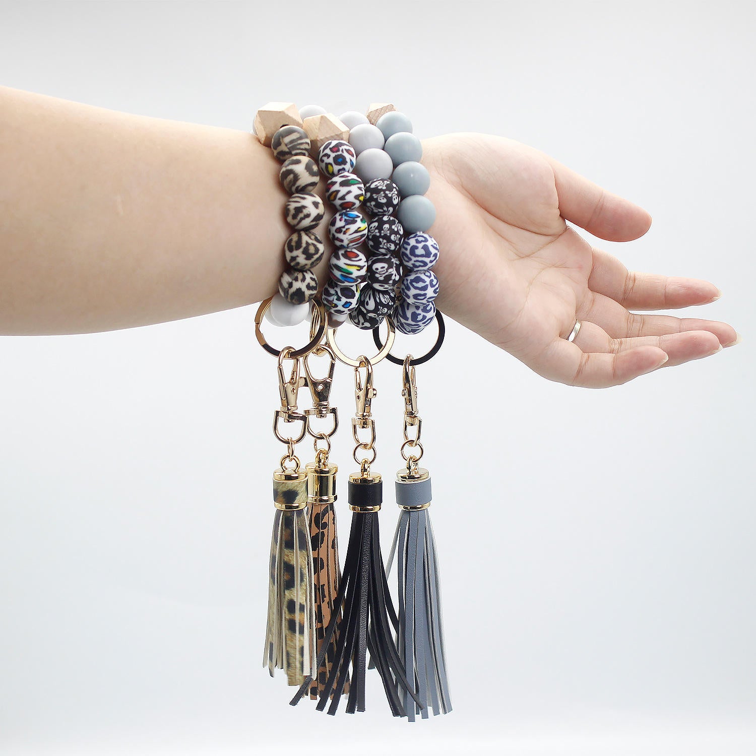 Wholesale 20PCS Leather Tassel Silicone Bead Bracelet Keychain
